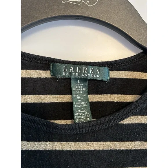 Lauren Ralph Lauren Shirt Black Gold Metallic Striped Long Sleeve Women's Size L - Picture 3 of 5